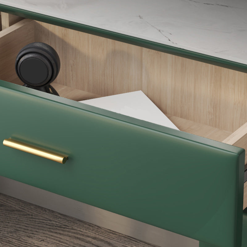 Genuine Leather Vanity Table in Green Luxurious Stone Top Makeup Desk