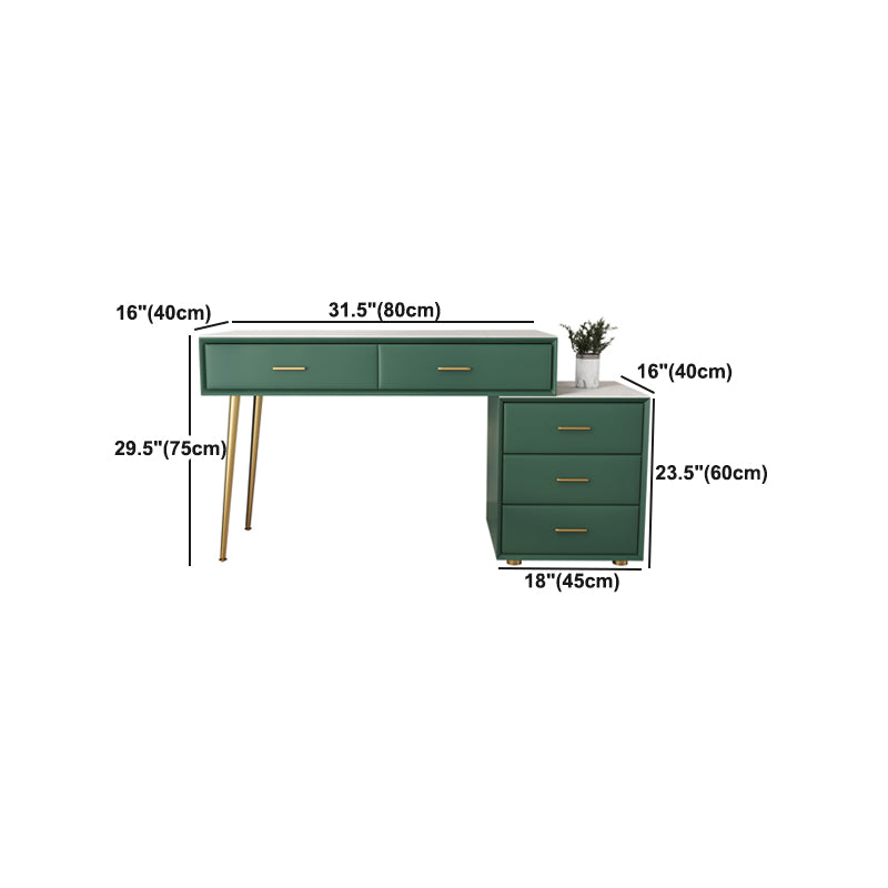 Genuine Leather Vanity Table in Green Luxurious Stone Top Makeup Desk