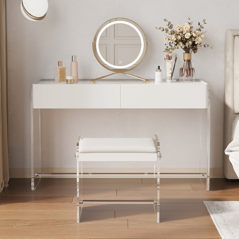 Modern Vanity Makeup Dressing Table Acrylic Stool Set in White