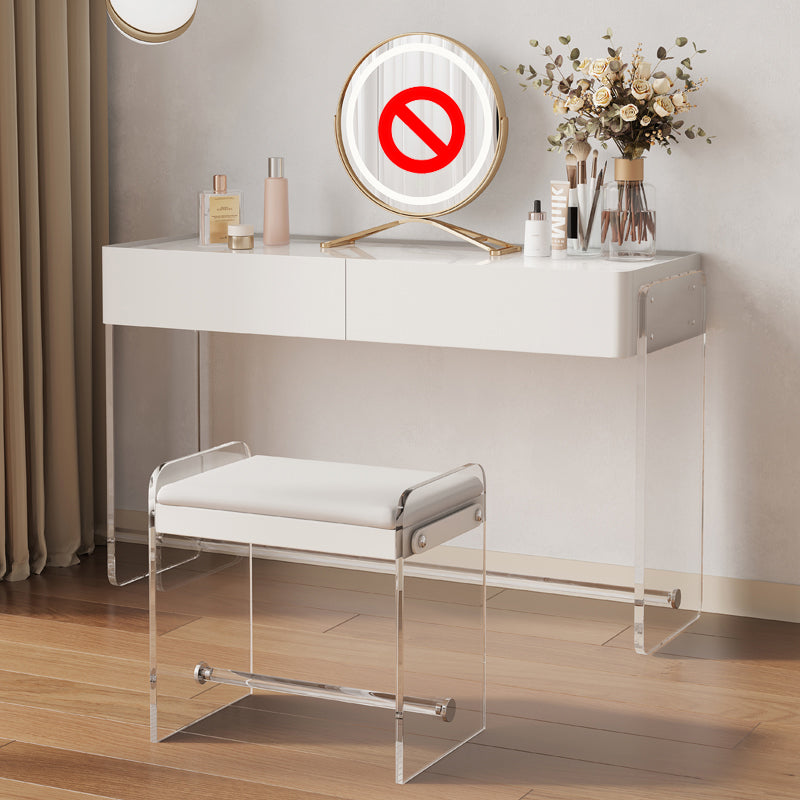 Modern Vanity Makeup Dressing Table Acrylic Stool Set in White