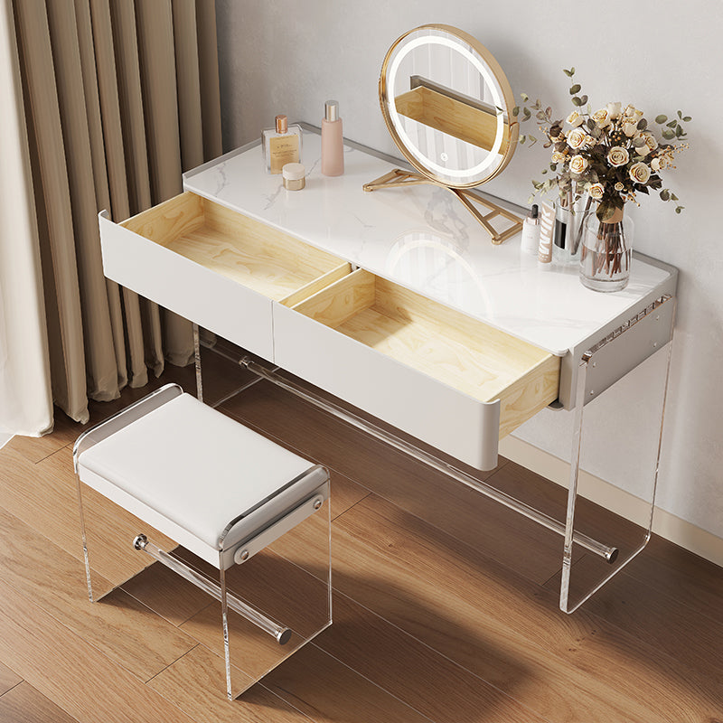 Modern Vanity Makeup Dressing Table Acrylic Stool Set in White