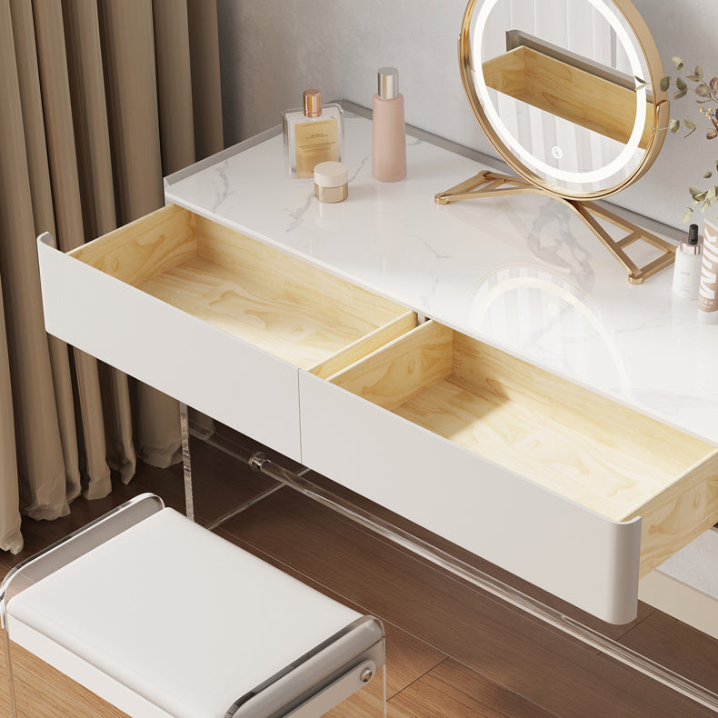 Modern Vanity Makeup Dressing Table Acrylic Stool Set in White