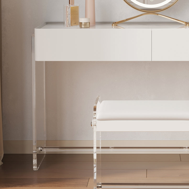 Modern Vanity Makeup Dressing Table Acrylic Stool Set in White