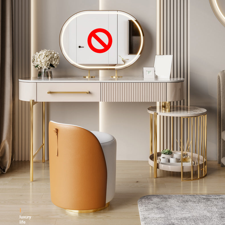 Luxurious Metal Vanity Set with Padded Stool in Beige Vanity