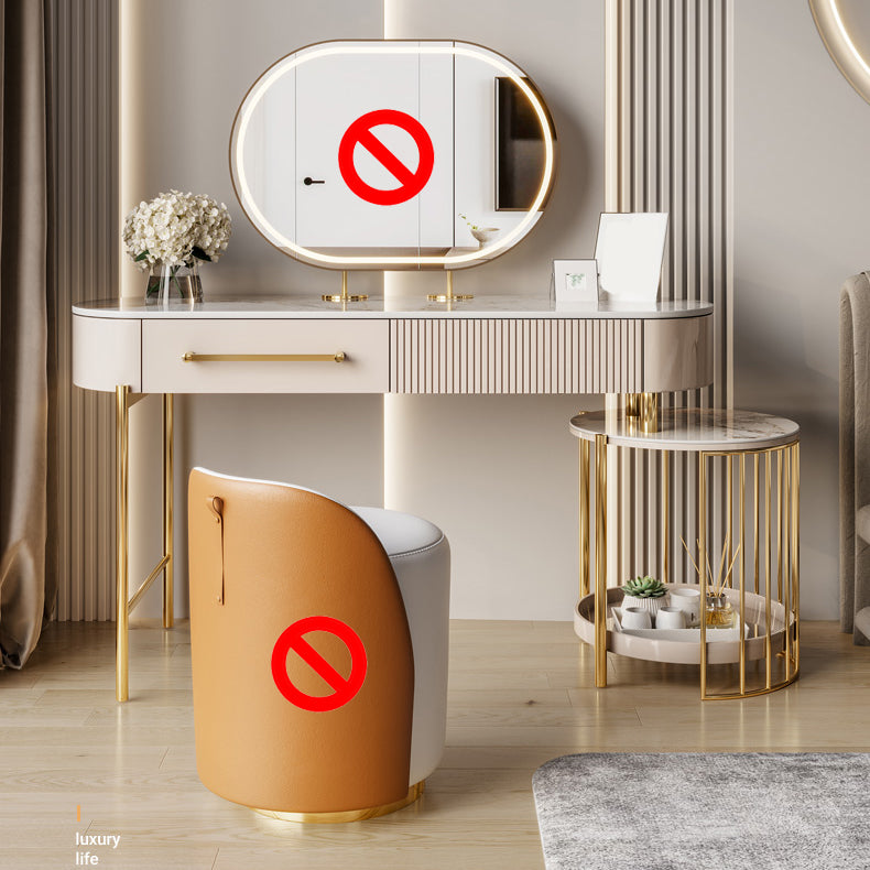 Luxurious Metal Vanity Set with Padded Stool in Beige Vanity