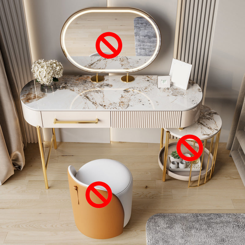 Luxurious Metal Vanity Set with Padded Stool in Beige Vanity