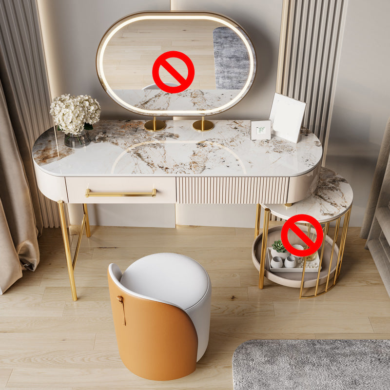 Luxurious Metal Vanity Set with Padded Stool in Beige Vanity