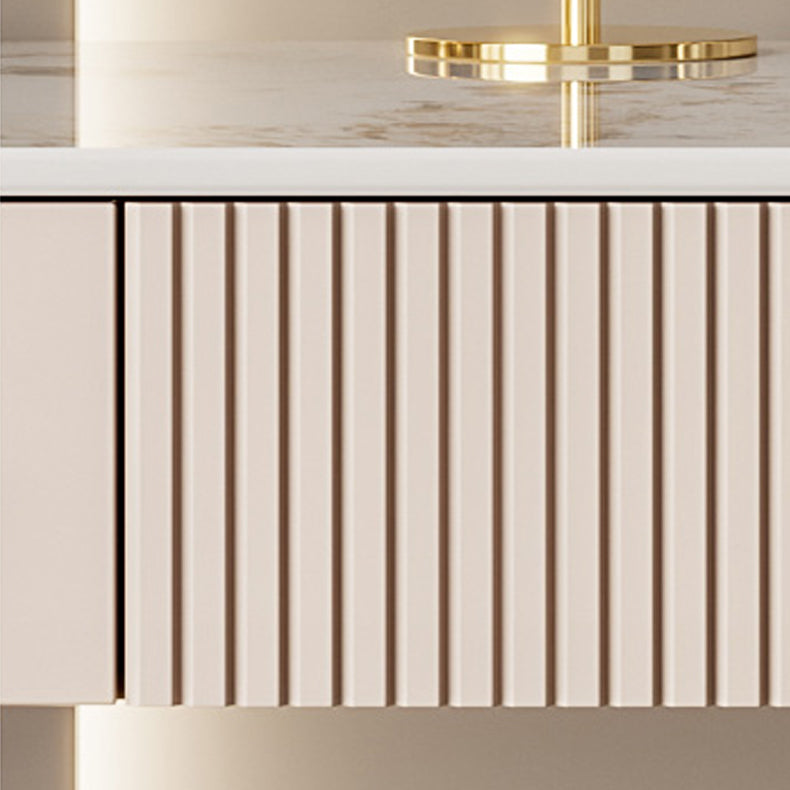Luxurious Metal Vanity Set with Padded Stool in Beige Vanity