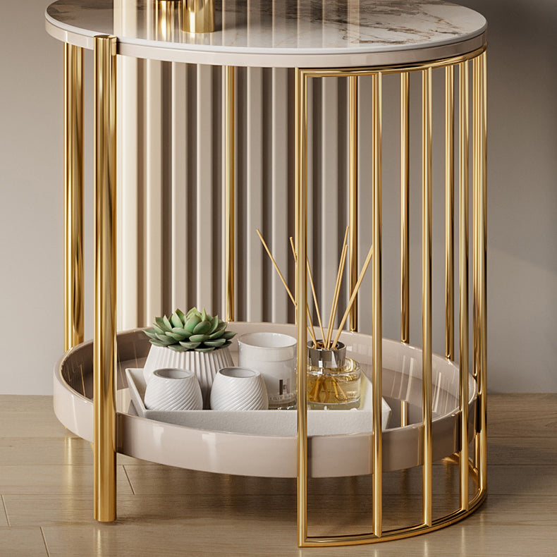 Luxurious Metal Vanity Set with Padded Stool in Beige Vanity