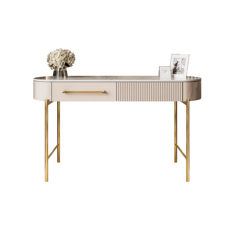 Luxurious Metal Vanity Set with Padded Stool in Beige Vanity