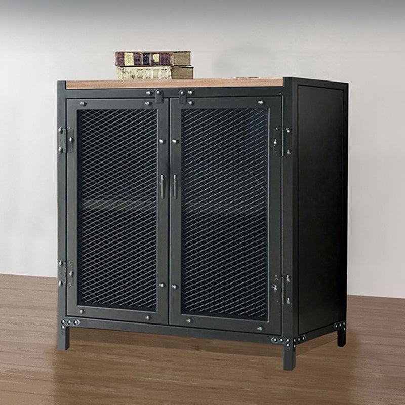 Black Industrial Accent Cabinet with Doors and Bar Pulls Storage Cabinet