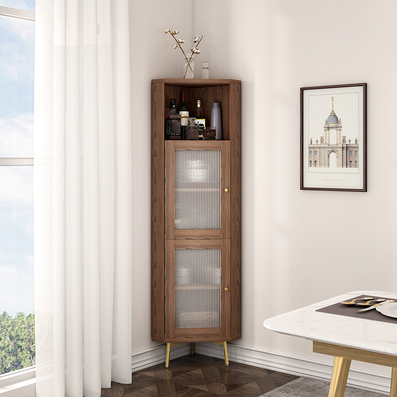 Wooden Storage Cabinet with 2 Glass Doors and Storage Shelf Modern