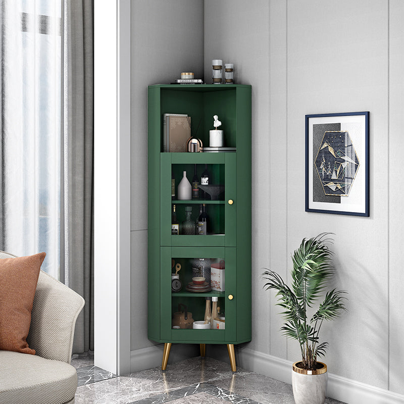 Wooden Storage Cabinet with 2 Glass Doors and Storage Shelf Modern