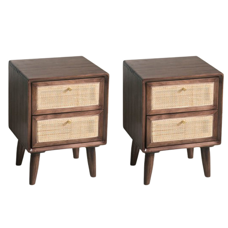 Solid Wood and Rattan Nightstand Drawer Storage 2 Drawer Bedside Cabinet Legs Included