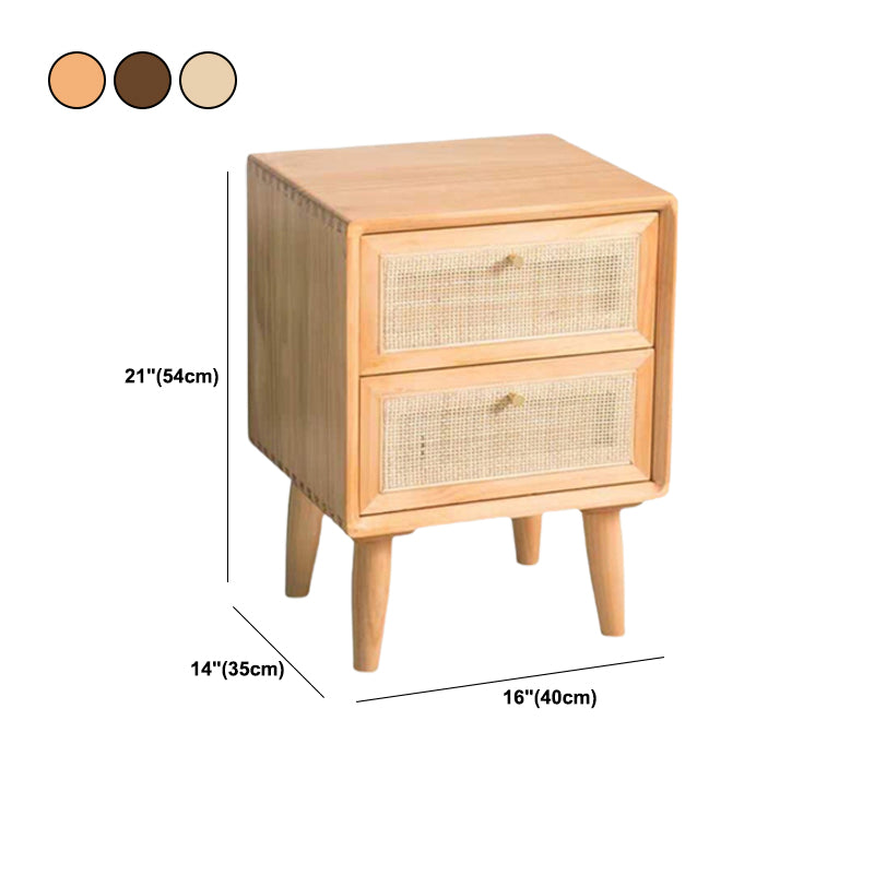 Solid Wood and Rattan Nightstand Drawer Storage 2 Drawer Bedside Cabinet Legs Included