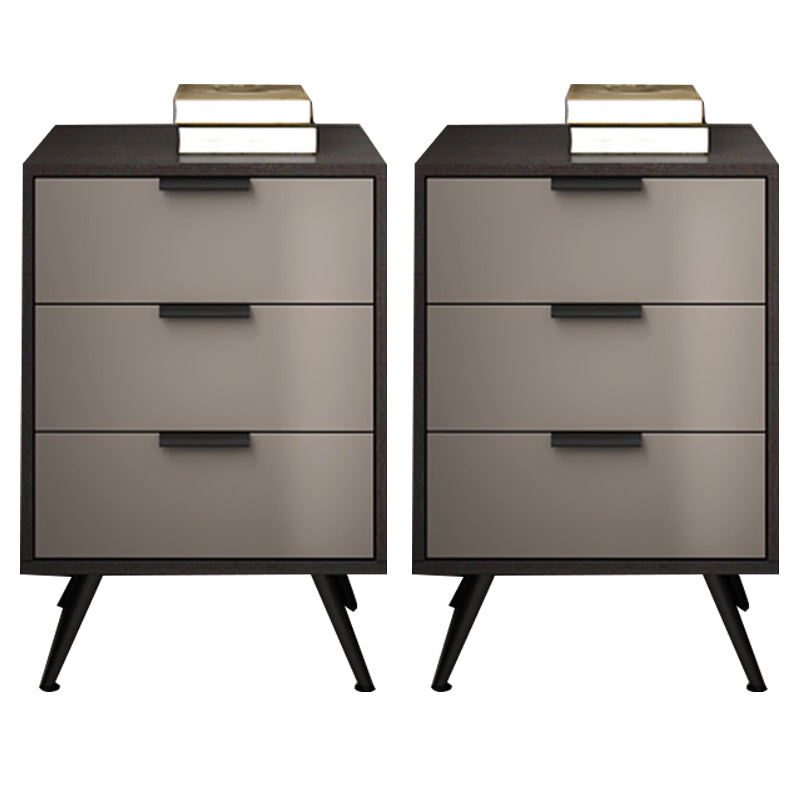 Espresso Wood and Off-White Night Table Modern Stone and Pearl Wood Bedside Cabinet