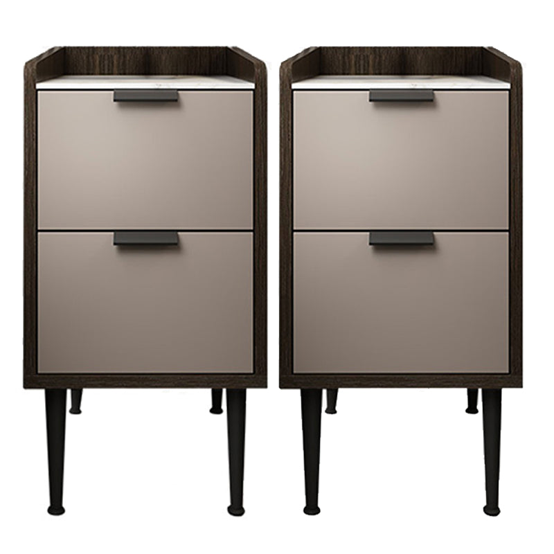 Espresso Wood and Off-White Night Table Modern Stone and Pearl Wood Bedside Cabinet