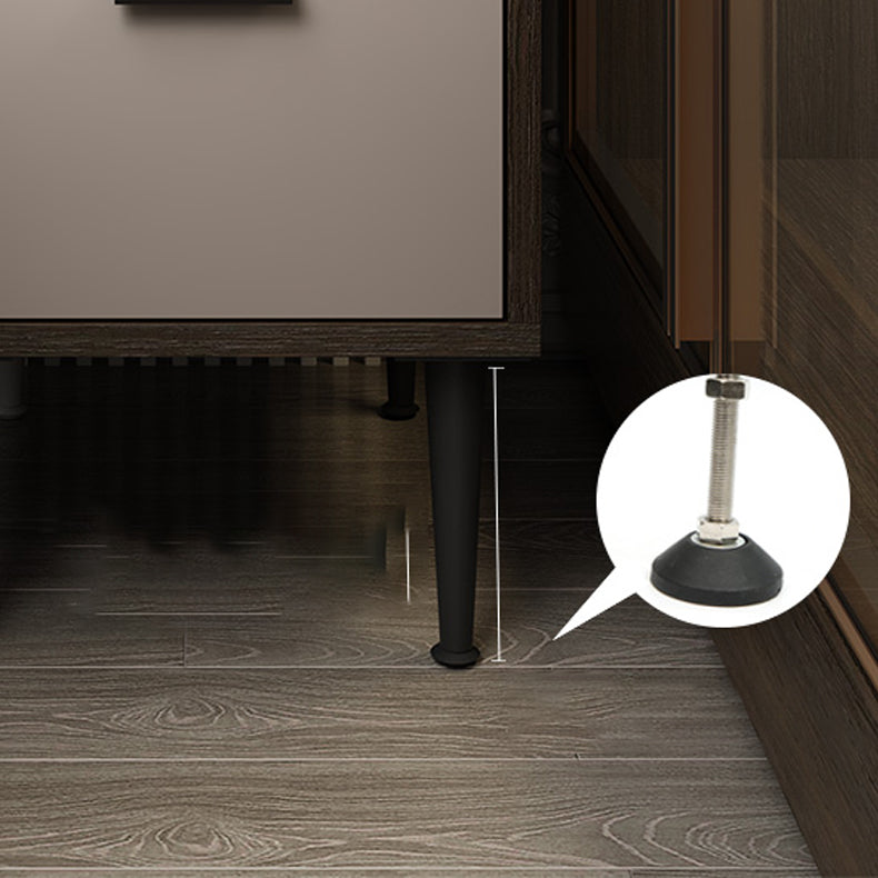 Espresso Wood and Off-White Night Table Modern Stone and Pearl Wood Bedside Cabinet