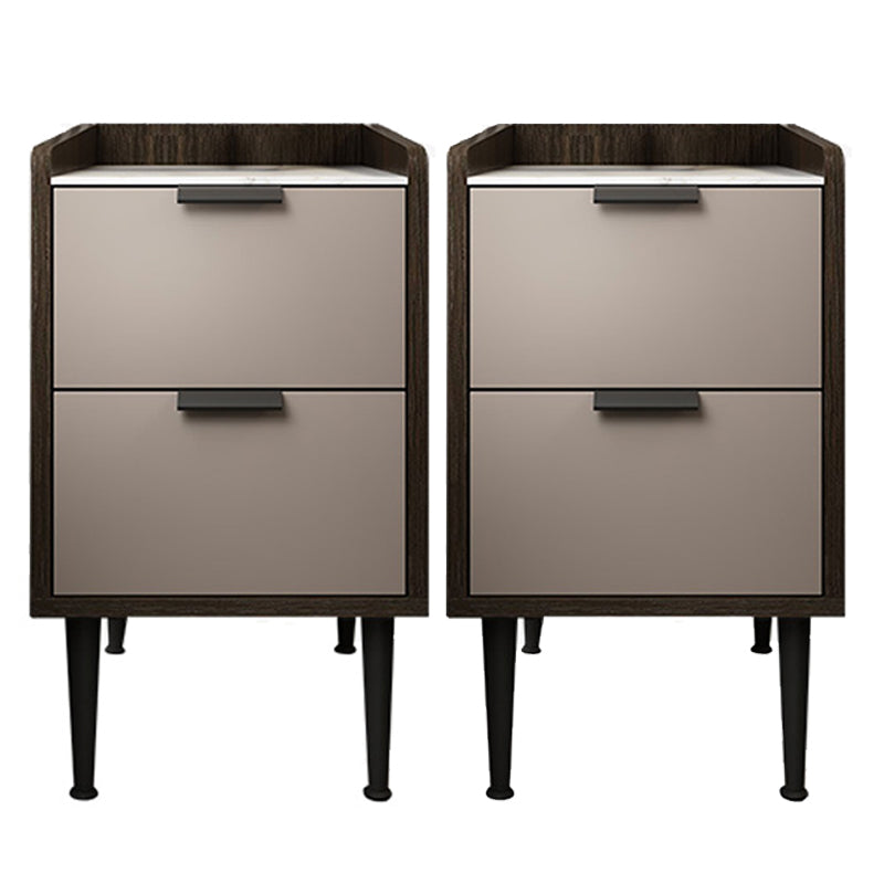 Espresso Wood and Off-White Night Table Modern Stone and Pearl Wood Bedside Cabinet