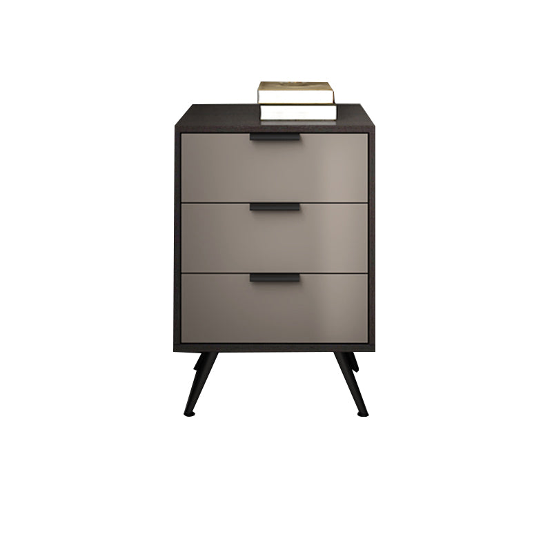 Espresso Wood and Off-White Night Table Modern Stone and Pearl Wood Bedside Cabinet