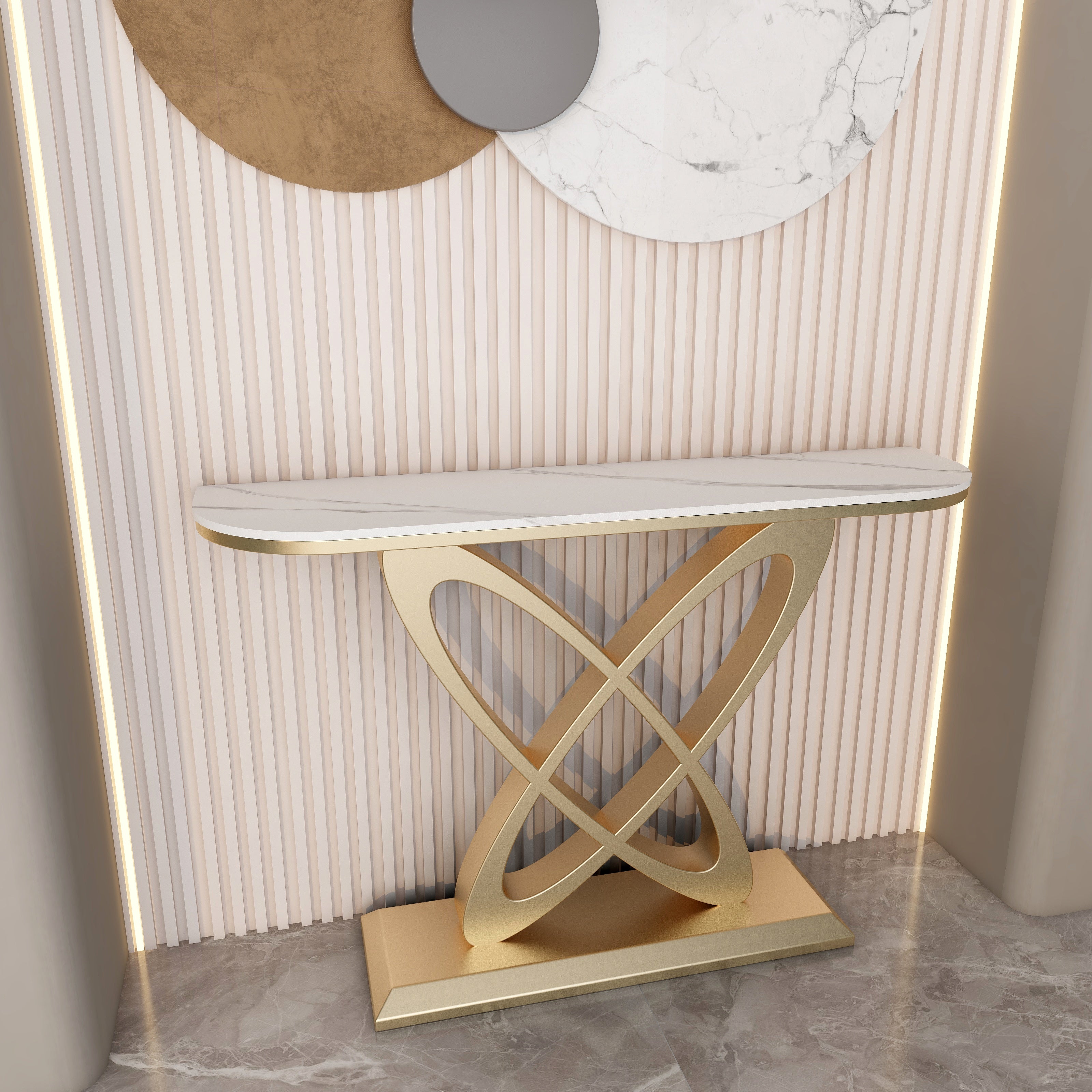 Contemporary Half Moon Console Table with Pedestal Base Accent Table