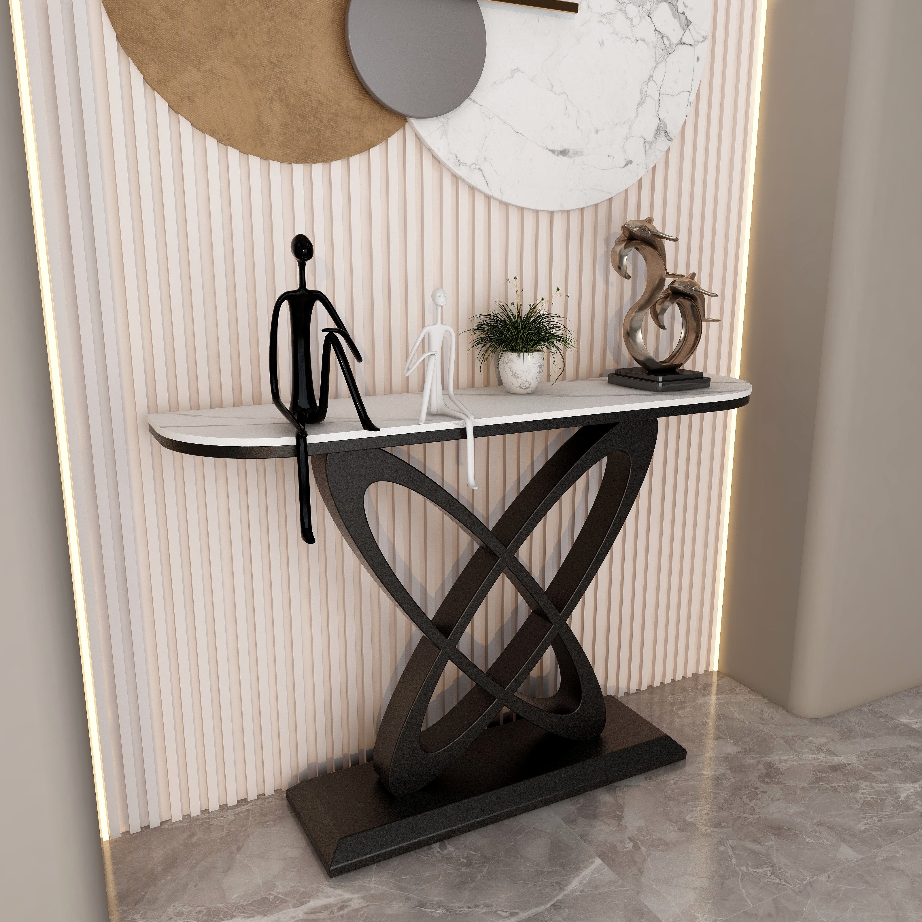 Contemporary Half Moon Console Table with Pedestal Base Accent Table