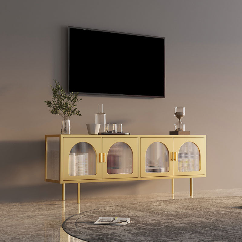 Industrial 4 Doors TV Media Stand Metal and Glass TV Console