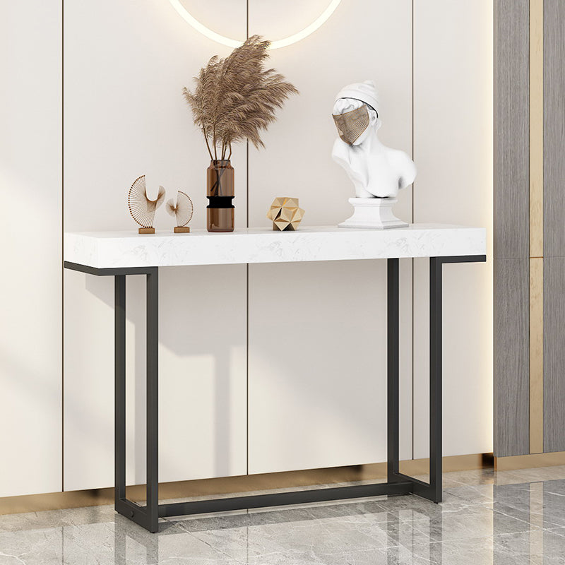 Iron Trestle Cosnole Table with Marble Top Accent Table for Hall