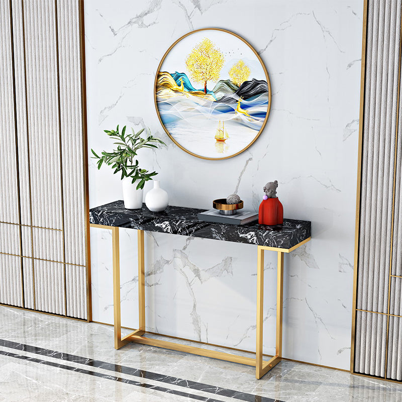 Iron Trestle Cosnole Table with Marble Top Accent Table for Hall