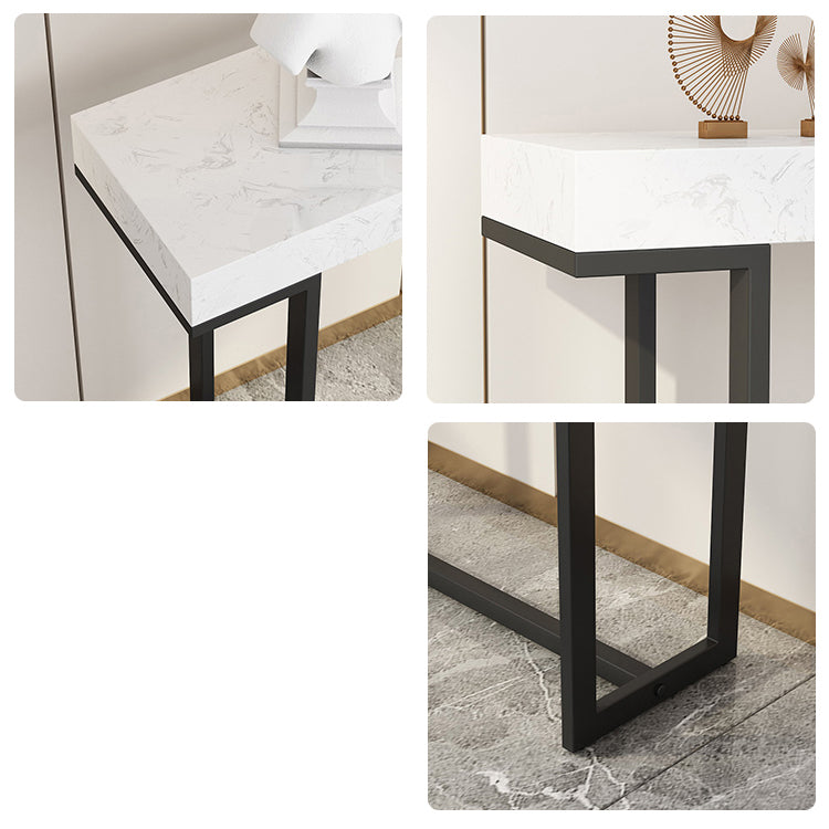 Iron Trestle Cosnole Table with Marble Top Accent Table for Hall