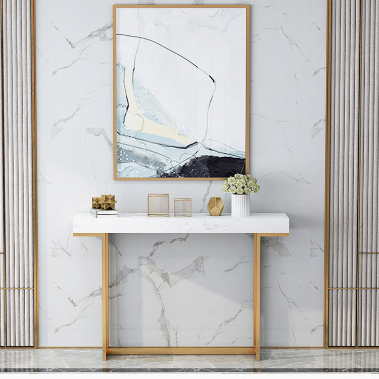 Iron Trestle Cosnole Table with Marble Top Accent Table for Hall