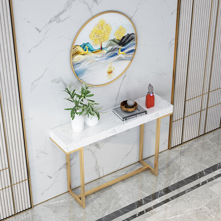 Iron Trestle Cosnole Table with Marble Top Accent Table for Hall