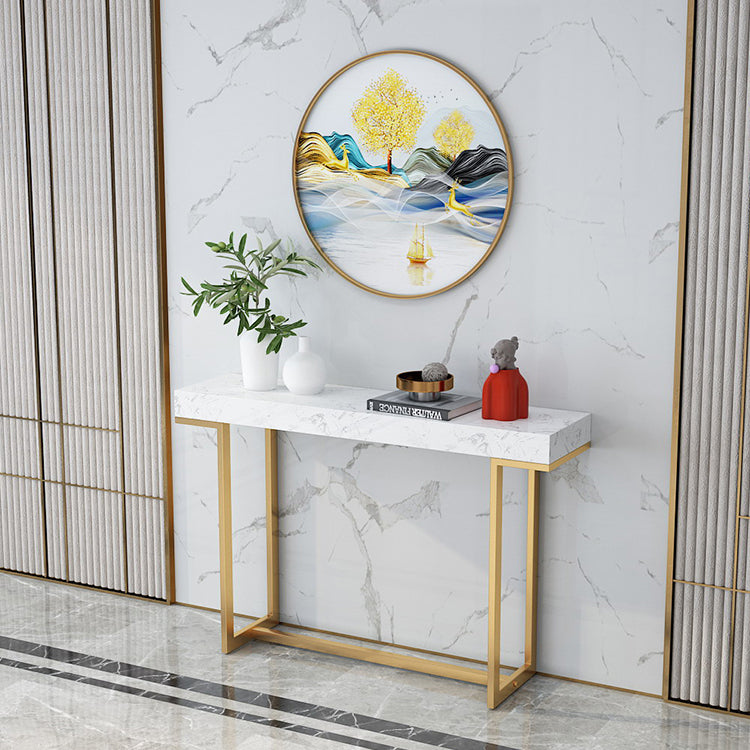 Iron Trestle Cosnole Table with Marble Top Accent Table for Hall