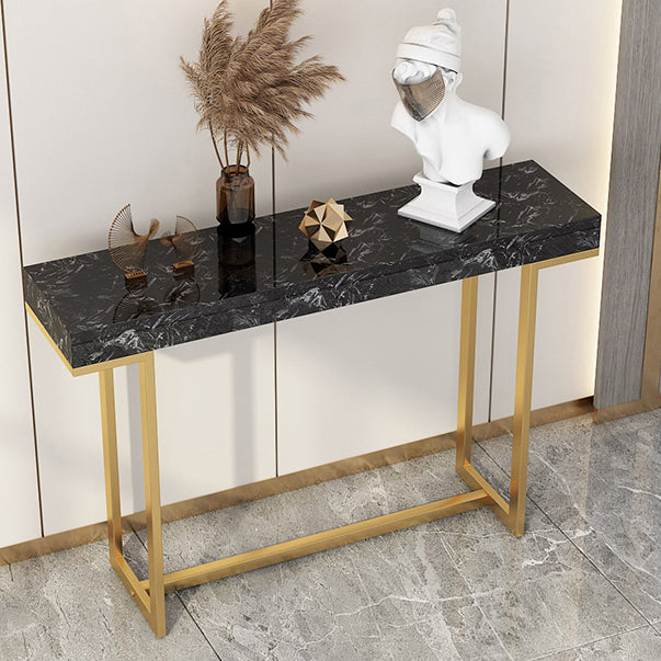 Iron Trestle Cosnole Table with Marble Top Accent Table for Hall