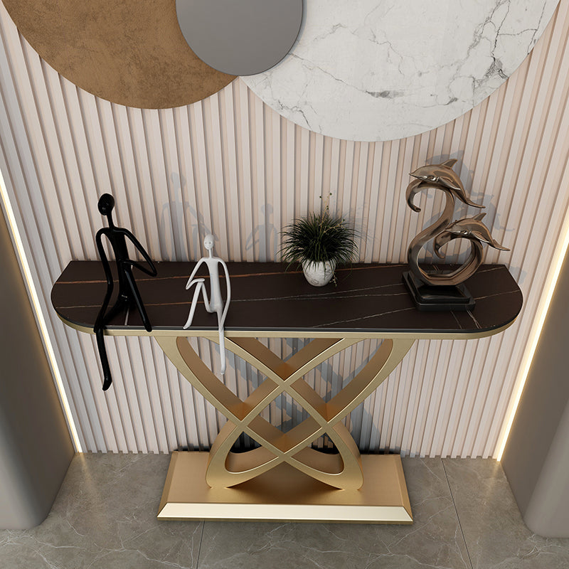 Steel and Stone Sofa Console Table, 31.5" Hall Console Accent Table