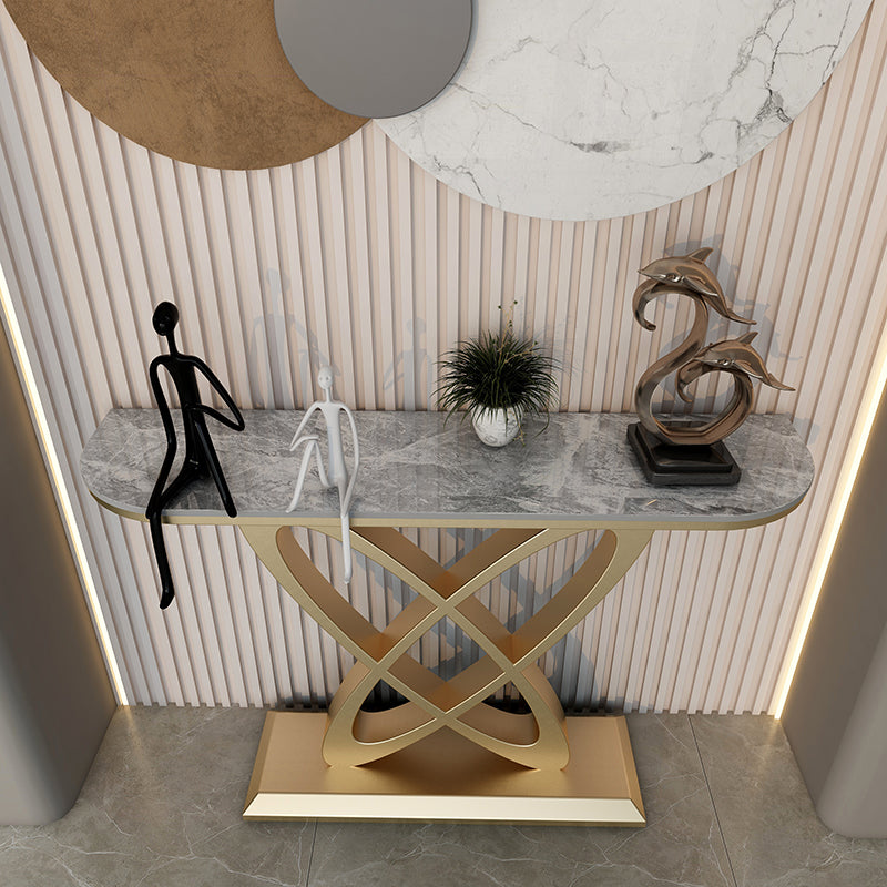 Steel and Stone Sofa Console Table, 31.5" Hall Console Accent Table