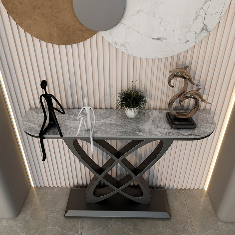 Steel and Stone Sofa Console Table, 31.5" Hall Console Accent Table