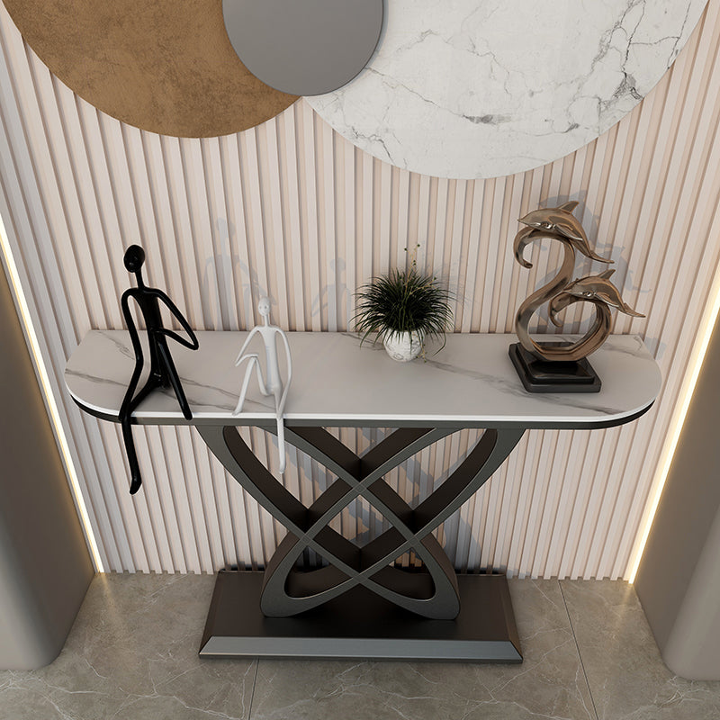 Steel and Stone Sofa Console Table, 31.5" Hall Console Accent Table