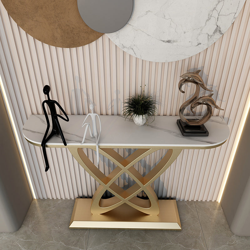 Steel and Stone Sofa Console Table, 31.5" Hall Console Accent Table