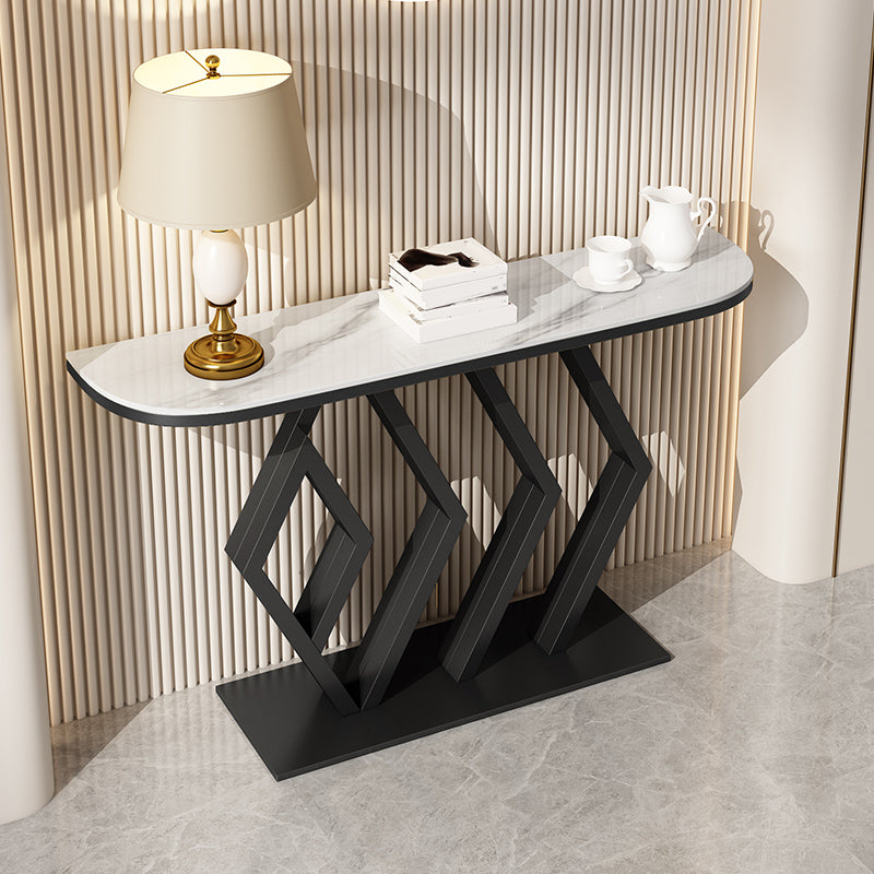 Stone Console Table Metal Frame Scratch Resistan Accent Table, 31.49" High
