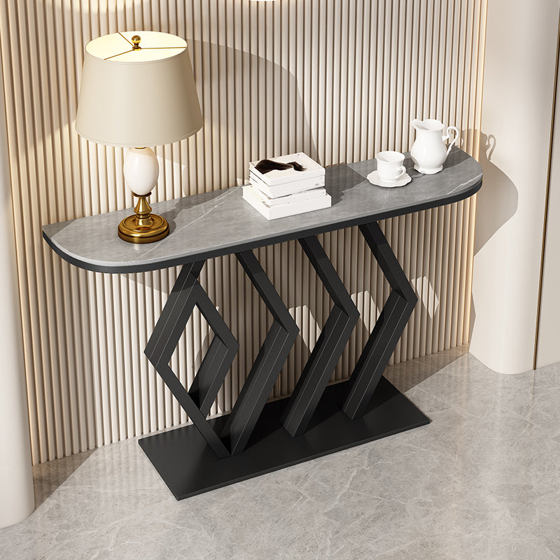 Stone Console Table Metal Frame Scratch Resistan Accent Table, 31.49" High