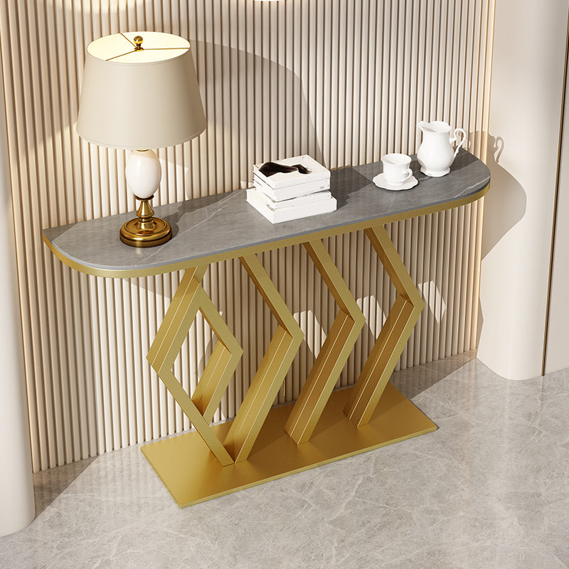 Stone Console Table Metal Frame Scratch Resistan Accent Table, 31.49" High
