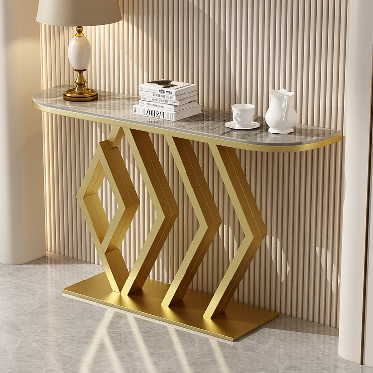 Stone Console Table Metal Frame Scratch Resistan Accent Table, 31.49" High