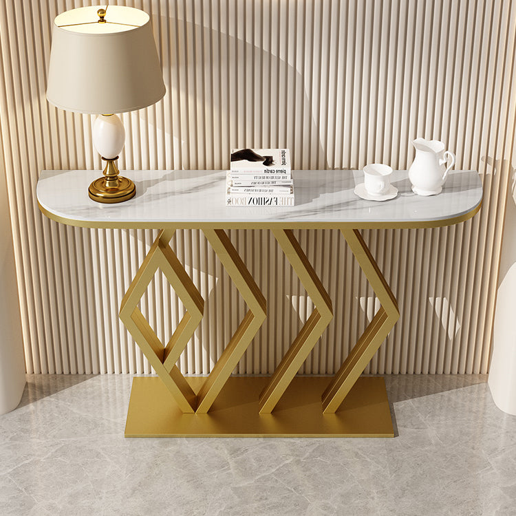 Stone Console Table Metal Frame Scratch Resistan Accent Table, 31.49" High