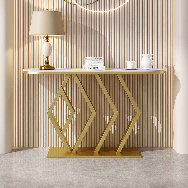 Stone Console Table Metal Frame Scratch Resistan Accent Table, 31.49" High