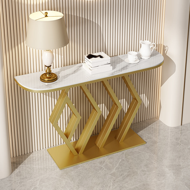 Stone Console Table Metal Frame Scratch Resistan Accent Table, 31.49" High