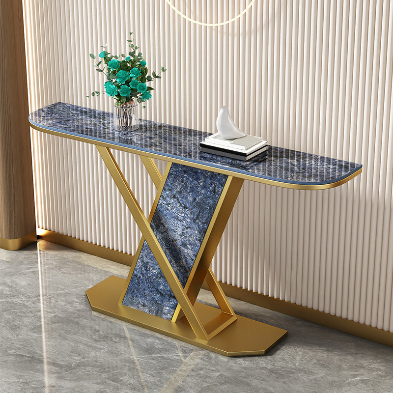 Glam Style Half Moon Console Table with Pedestal Base for Hall Accent Table