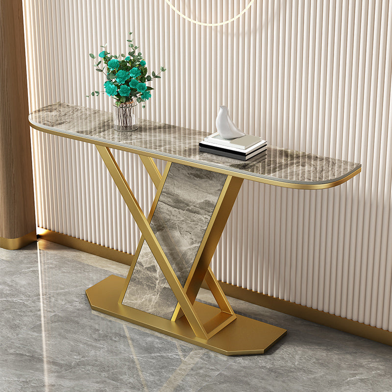 Glam Style Half Moon Console Table with Pedestal Base for Hall Accent Table