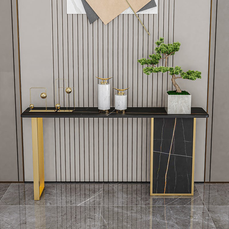 Iron Base Accent Table with Rectangle Stone Top for Hall Console Table
