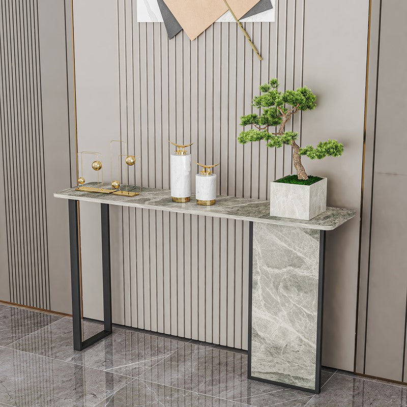 Iron Base Accent Table with Rectangle Stone Top for Hall Console Table